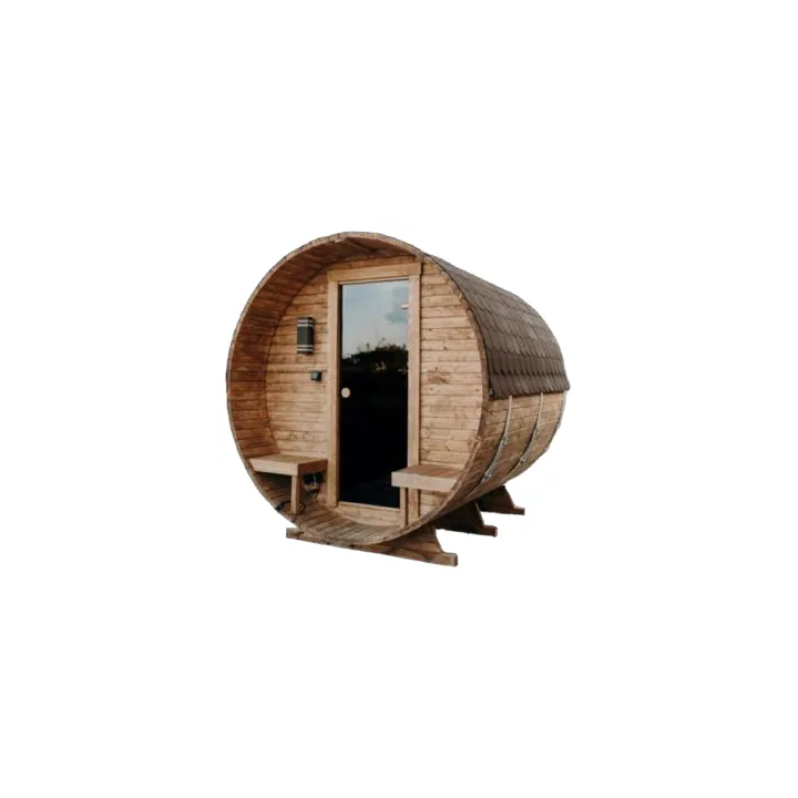 Sauna tonneau extérieur 2,4 m avec terrasse – Jusqu'à 6 personnes