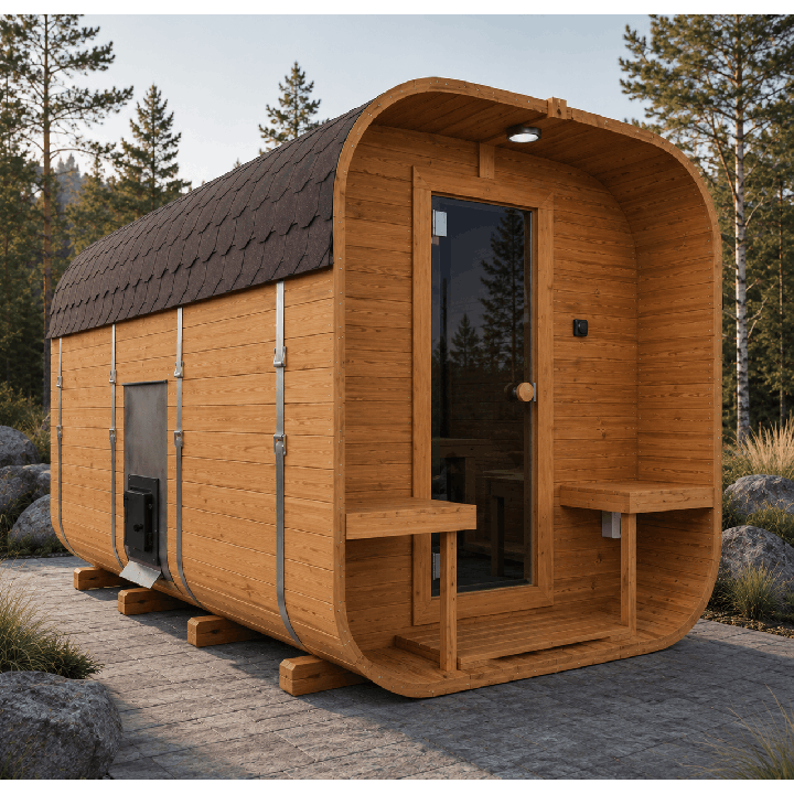 Sauna extérieur Quadro 3,4 m avec terrasse – Jusqu'à 6 personnes