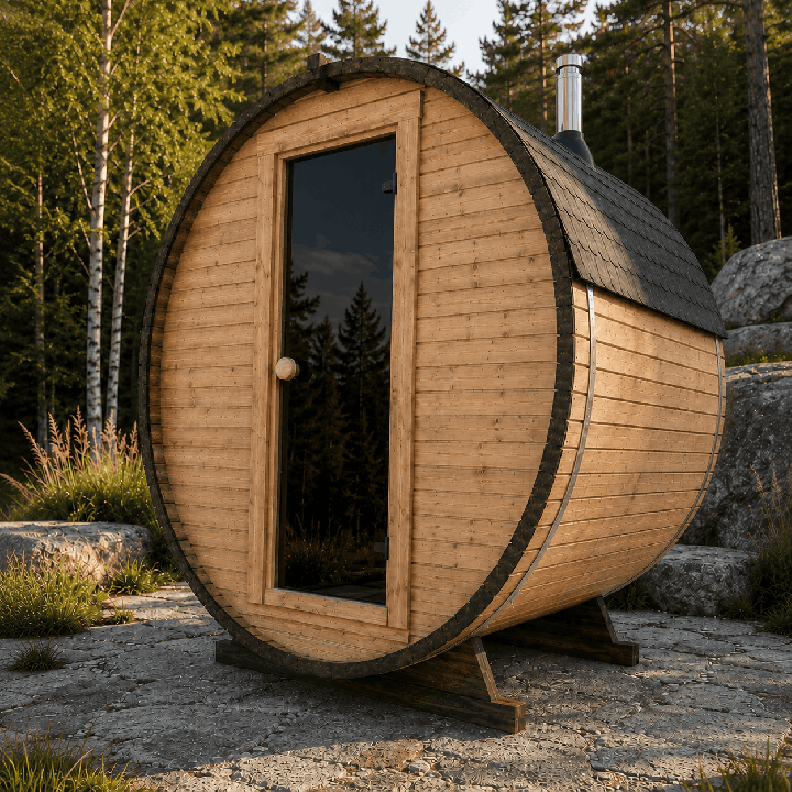 Sauna tonneau 1,8 m – Poêle à bois