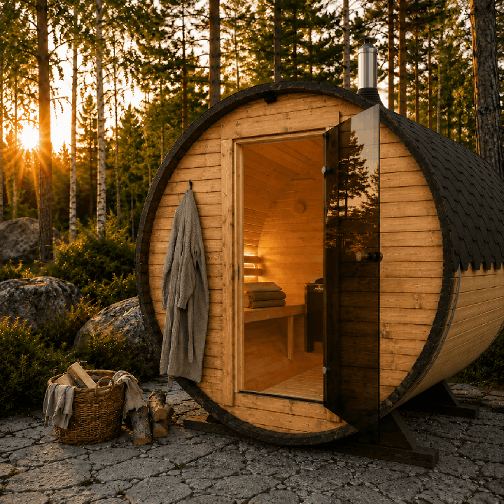 Sauna tonneau 1,8 m poêle à boisjusqu'à 4 personnes | La Maison Finoise