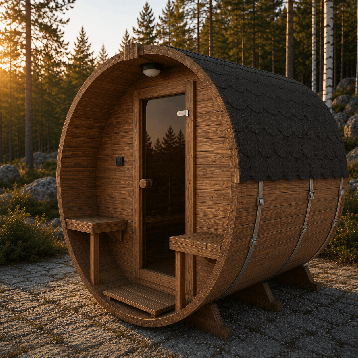Sauna tonneau 2,4 m – Poêle électrique