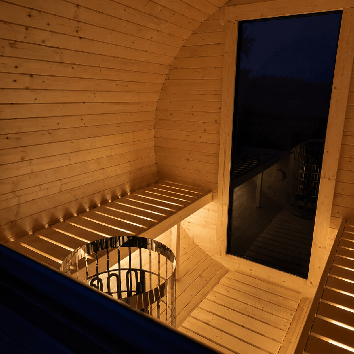 Cabine du sauna tonneau 3,4 m avec bancs en aulne