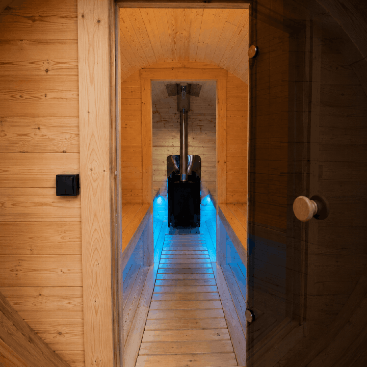 Sauna tonneau 3,4 m – Poêle à bois