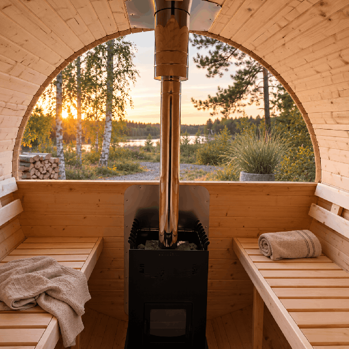 Sauna tonneau 3,4 m – Poêle à bois