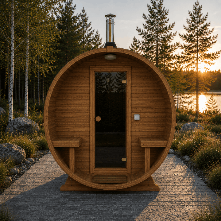 Sauna tonneau 3,4 m – Poêle à bois