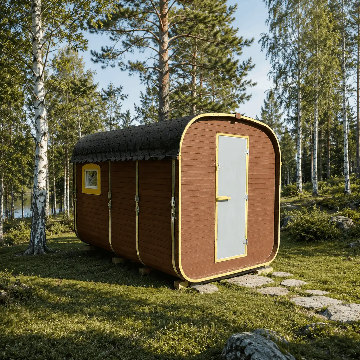 Pod de camping en bois 3,35 m installé dans un environnement naturel